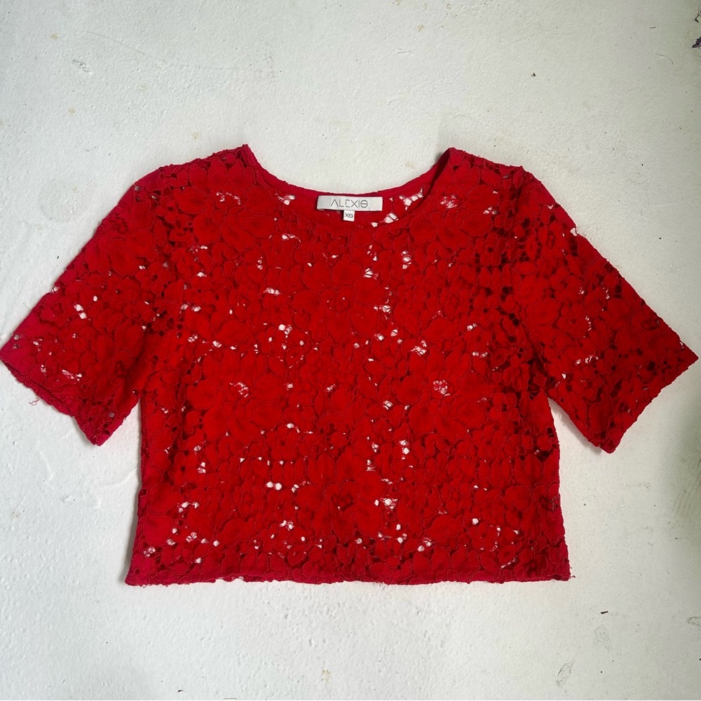 Alexis Lisette Red Crochet Floral Lace Top